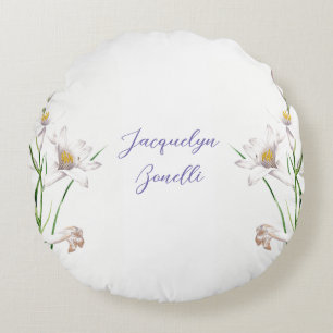 Floral Elegant Chic Niedliche Kalligrafie Name Rundes Kissen