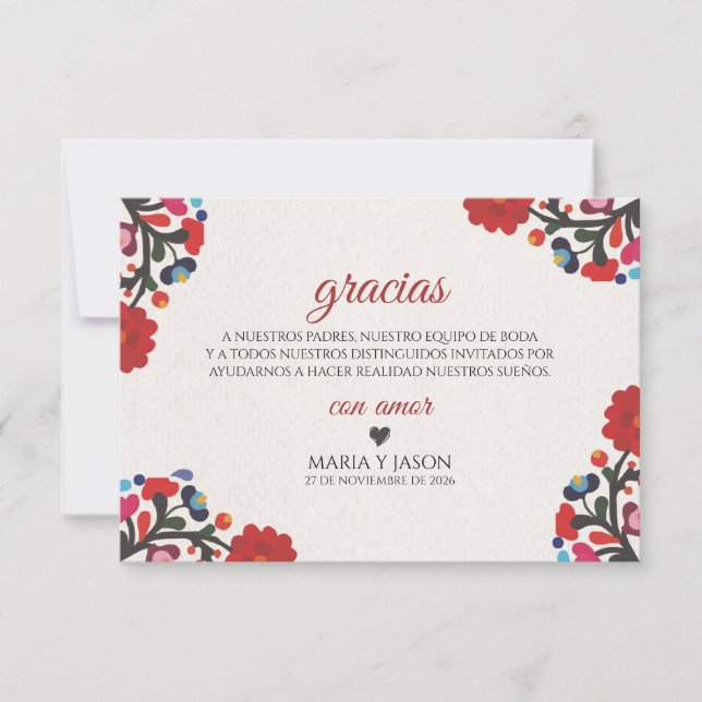 Floral Elegant Colorful Fiesta Spanish Wedding Dankeskarte (Vorderseite)