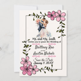 Floral Elegant Couple Wedding Invitation Einladung