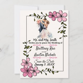 Floral Elegant Couple Wedding Invitation Einladung