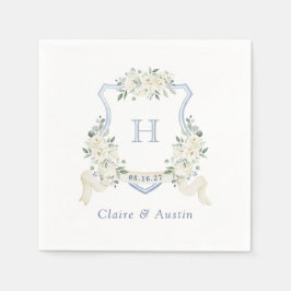 Floral Elegant Crest Dusty Blue Wedding Monogram Serviette