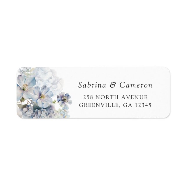 Floral Elegant Dusty Blue Rücksendeadresse (Vorne)