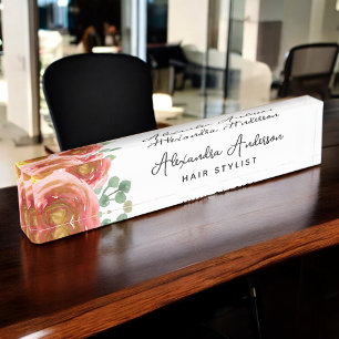 Floral Elegant Modernes Aquarell Pastell Rosa Namensplakette