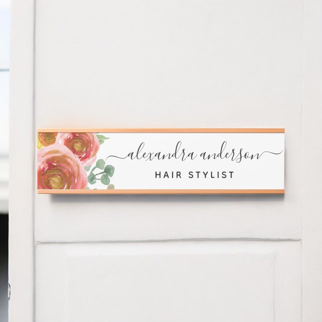 Floral Elegant Modernes Aquarell Pastell Rosa Türschild (Von Creator hochgeladen)