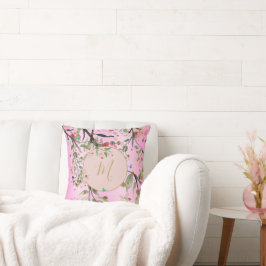 Floral Elegant Pink Gold Chinoiserie Monogram Kissen