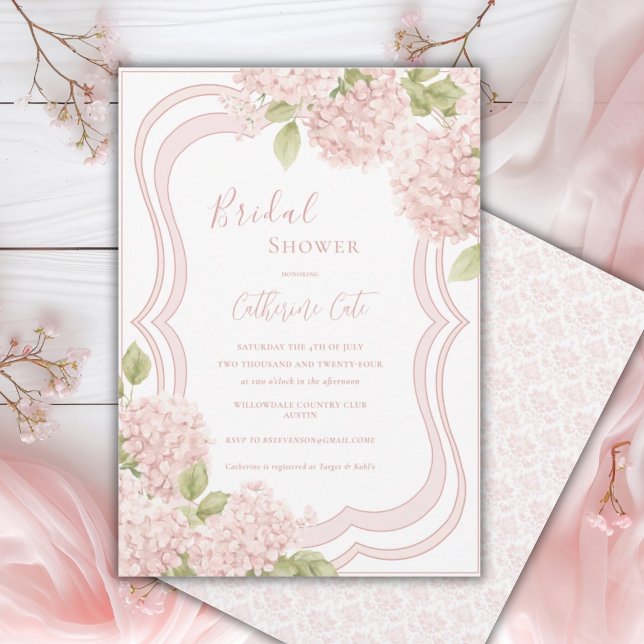 Floral Elegant Pink Hydrangea Bridal Shower  Einladung (Von Creator hochgeladen)