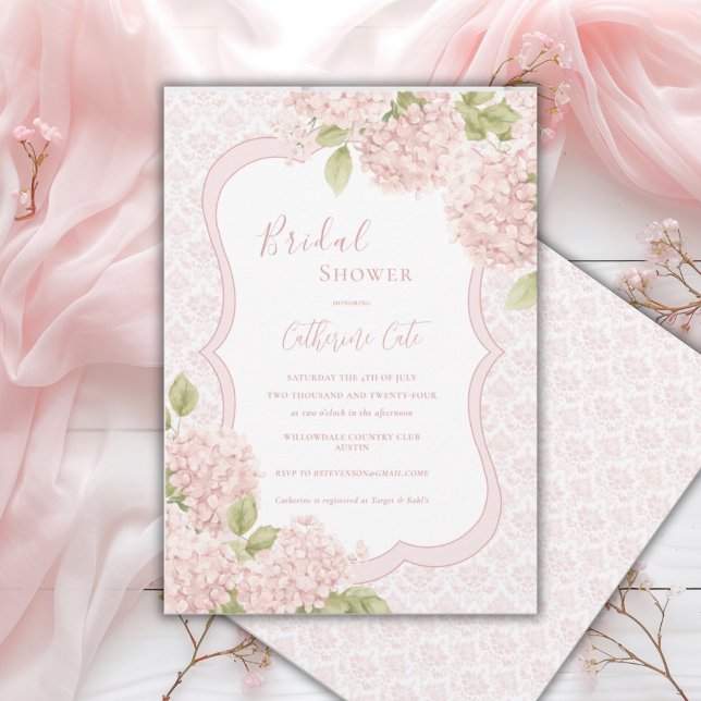 Floral Elegant Pink Hydrangea Bridal Shower  Einladung (Von Creator hochgeladen)