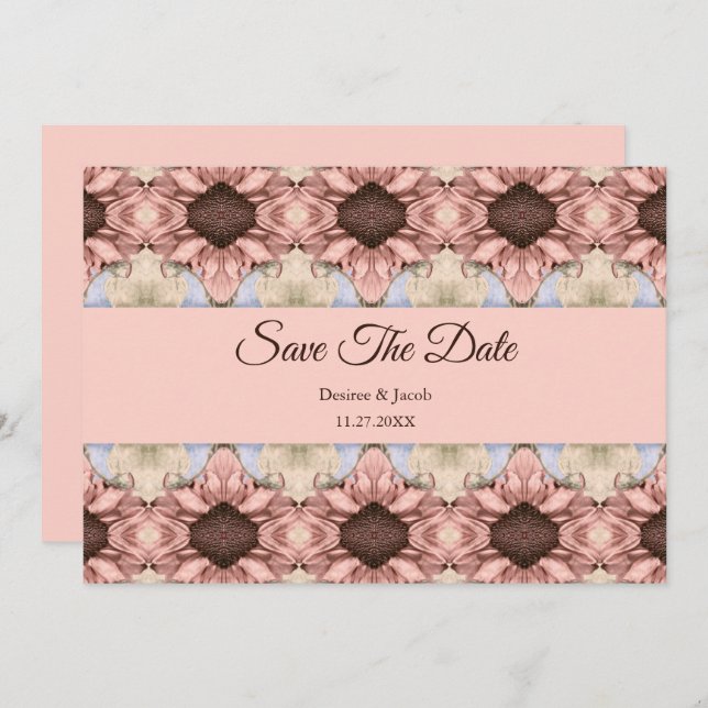 Floral Elegant Rose Gold Blush Pink Save The Date Ankündigung (Vorne/Hinten)