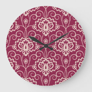 Floral Elegant: Rotlichtmuster Große Wanduhr
