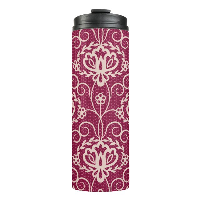 Floral Elegant: Rotlichtmuster Thermosbecher (Vorderseite)