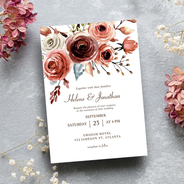 Floral Elegant Rustic Burgundy Wedding Einladung (Floral Elegant Rustic Burgundy Wedding Invitation)