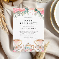 Floral Elegant Tea Party Kinderdusche Einladung
