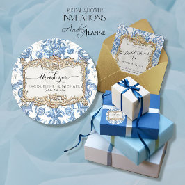 Floral Elegant Vintag Blue White Gold Vielen Dank Runder Aufkleber