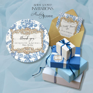 Floral Elegant Vintag Blue White Gold Vielen Dank Runder Aufkleber