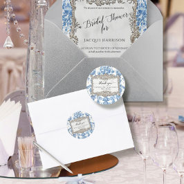 Floral Elegant Vintag Blue White Silver Vielen Dan Runder Aufkleber