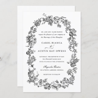 Floral Elegant Vintage French Roses Wedding Einladung