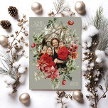 Floral Elegant Wasserfarbe Frohe Weihnachten Foto<br><div class="desc">Floral Elegante Wasserfarbe Frohe Weihnachtskarte mit Foto</div>