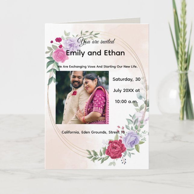 Floral Elegant Wedding Invitation with Couples. Karte (Vorderseite)