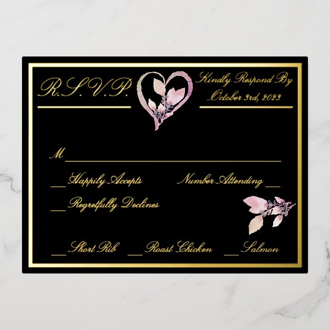 Floral Elegant White Wedding RSVP Gold Folie Einladungspostkarte (Vorderseite)