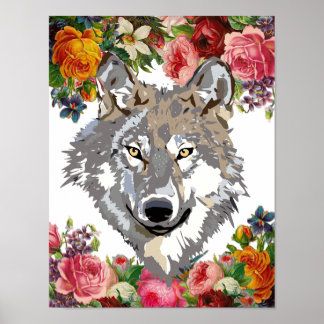 Floral Elegant Wolf Kleine Mauer Poster