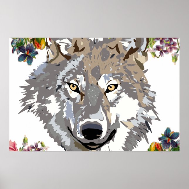 Floral Elegant Wolf Kleine Mauer Poster (Vorne)