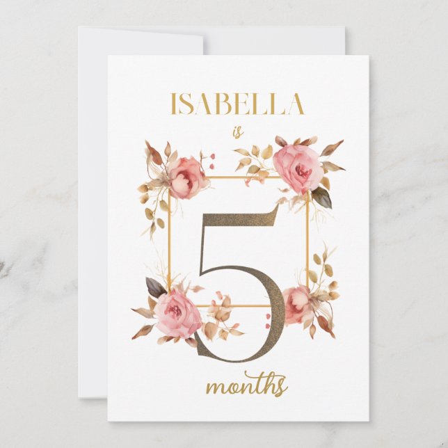 Floral Elegante First Year Baby Milestone Card Einladung (Vorderseite)