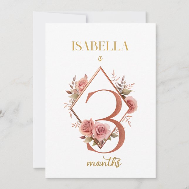 Floral Elegante First Year Baby Milestone Card Einladung (Vorderseite)