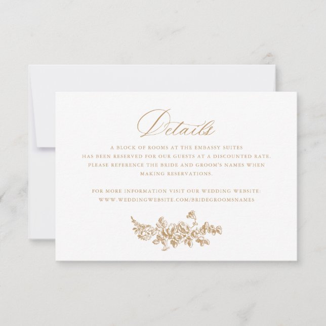 Floral Elegante Französische Rose Hochzeit Detail Einladung (Vorderseite)