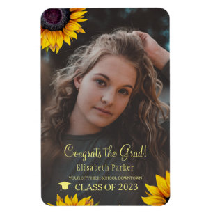 Floral elegante Golden Script Grade Foto Abschluss Magnet