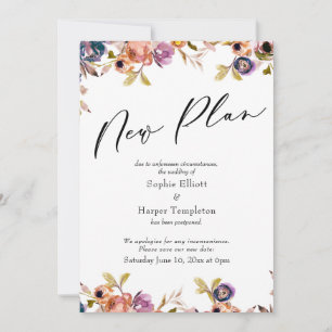 Floral Elegante Hochzeit verschoben Neue Plan Kart Einladung