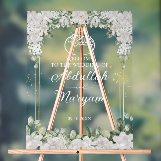 Floral Elegante islamische Hochzeit Willkommen Acrylschild (Neutral)
