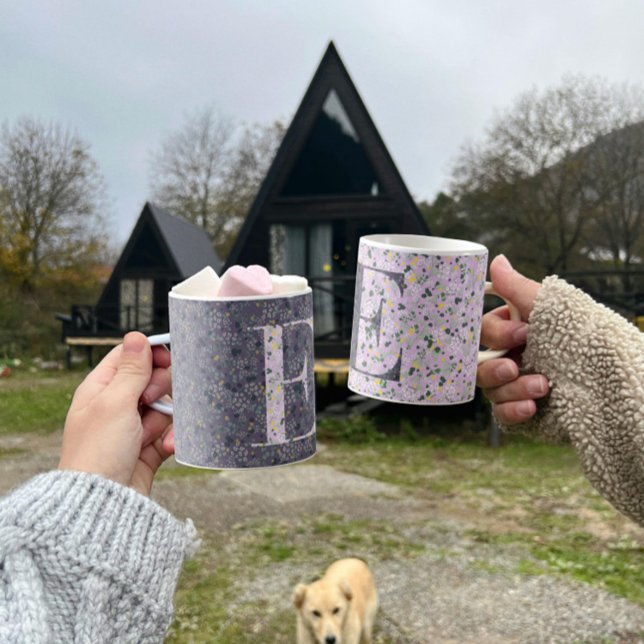 Floral Elegante Klasse Monogramm E lila mit Phrase Kaffeetasse (Von Creator hochgeladen)