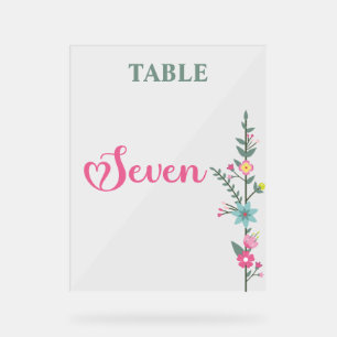 Floral Elegante Liebe Hochzeit Tischnummer SEVEN Acrylschild