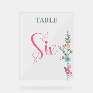 Floral Elegante Liebe Hochzeit Tischnummer SIX Acrylschild