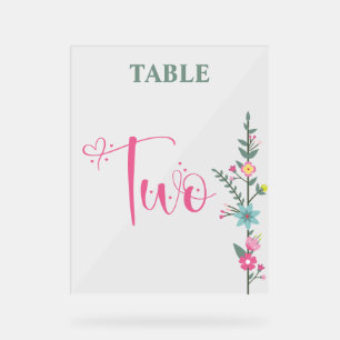 Floral Elegante Liebe Hochzeit Tischnummer Zwei Acrylschild