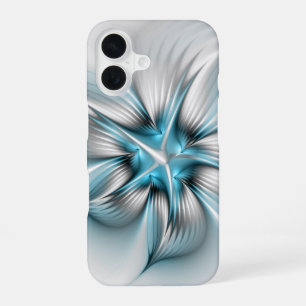 Floral Elegante Modernes Abstraktes blaues Fraktal iPhone 16 Hülle