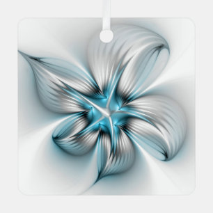Floral Elegante Modernes Abstraktes blaues Fraktal Ornament Aus Metall