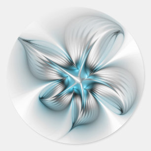 Floral Elegante Modernes Abstraktes blaues Fraktal Runder Aufkleber