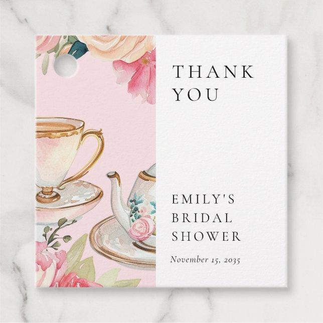 Floral Elegante Tee Party Brautparty Geschenkanhänger (Vorderseite)