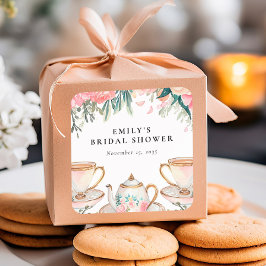 Floral Elegante Tee Party Brautparty Quadratischer Aufkleber