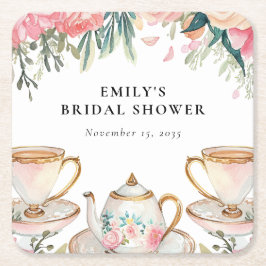 Floral Elegante Tee Party Brautparty Rechteckiger Pappuntersetzer