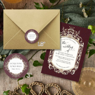 Floral Elegante Vintage Burgund und Goldhochzeit Runder Aufkleber