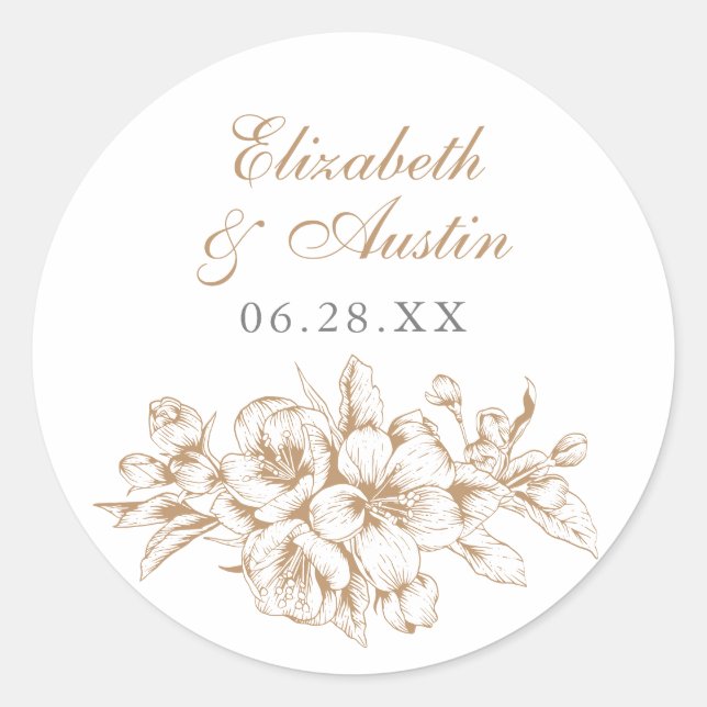 Floral Eleganter Vintager Botanischer Hochzeitsums Runder Aufkleber (Vorderseite)