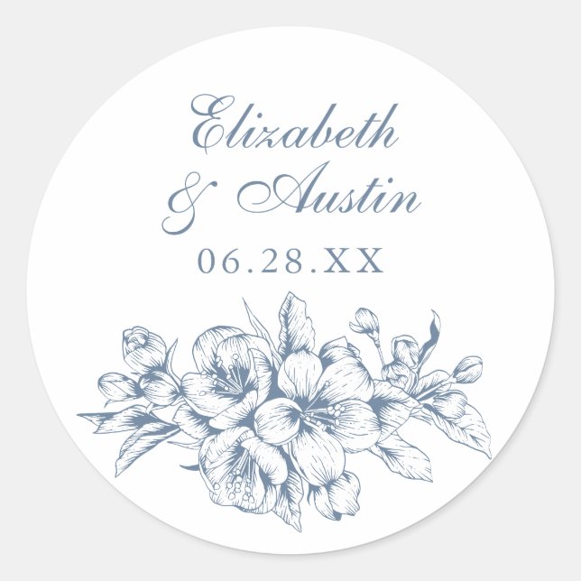 Floral Eleganter Vintager Botanischer Hochzeitsums Runder Aufkleber (Vorderseite)