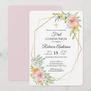 Floral elegantes Erstes Kommunion Religiöses Ereig Einladung