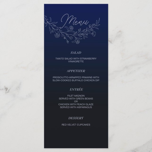 Floral Elegantes modernes Hochzeitsmenü Programm (Vorderseite)