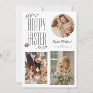 Floral Elegantes Script Osterfamilie Drei Foto Feiertagskarte