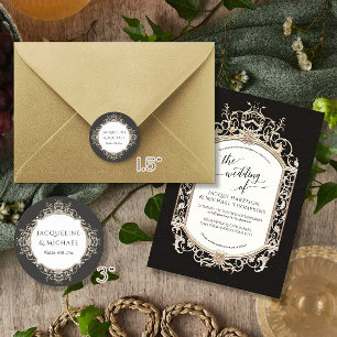Floral Elegantes Vintages Schwarz auf Weiß Goldhoc Runder Aufkleber