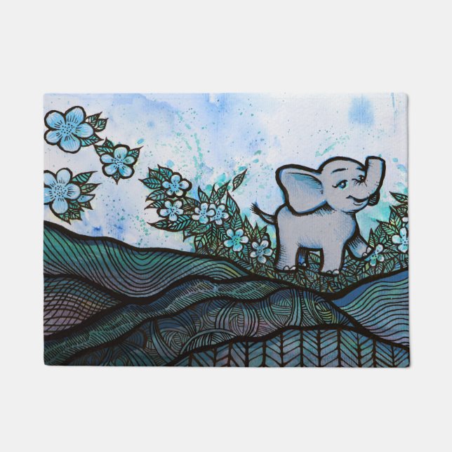 Floral Elephant Art Fußmatte (Vorderseite)
