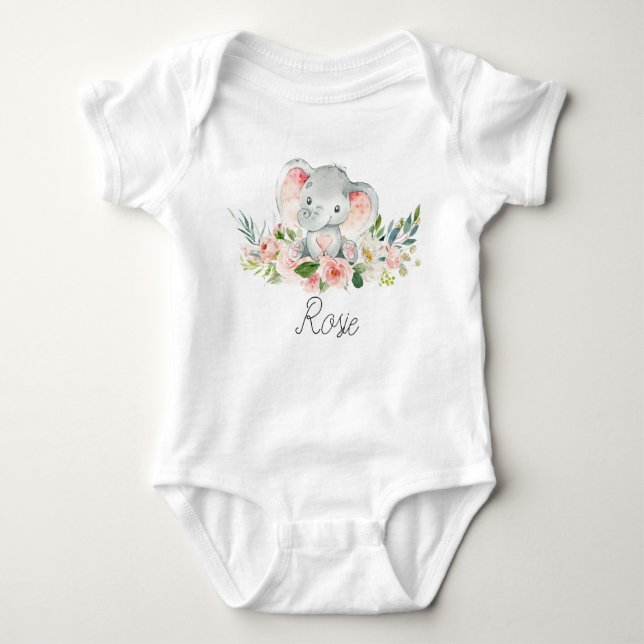 Floral Elephant Baby Bodysuit Baby Strampler (Vorderseite)